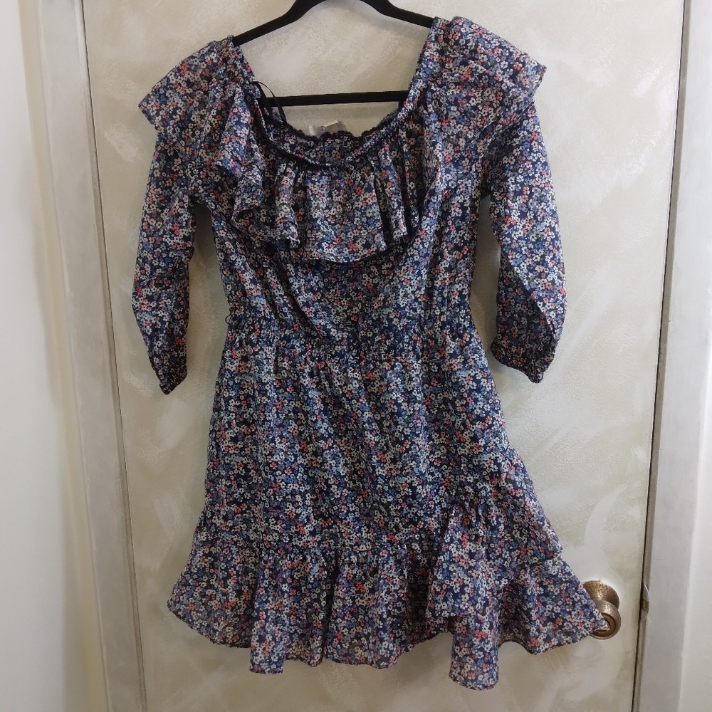 Size M Michael Kors Floral Cotton Lawn Off-the-Shoulder Dress 100% Cotton